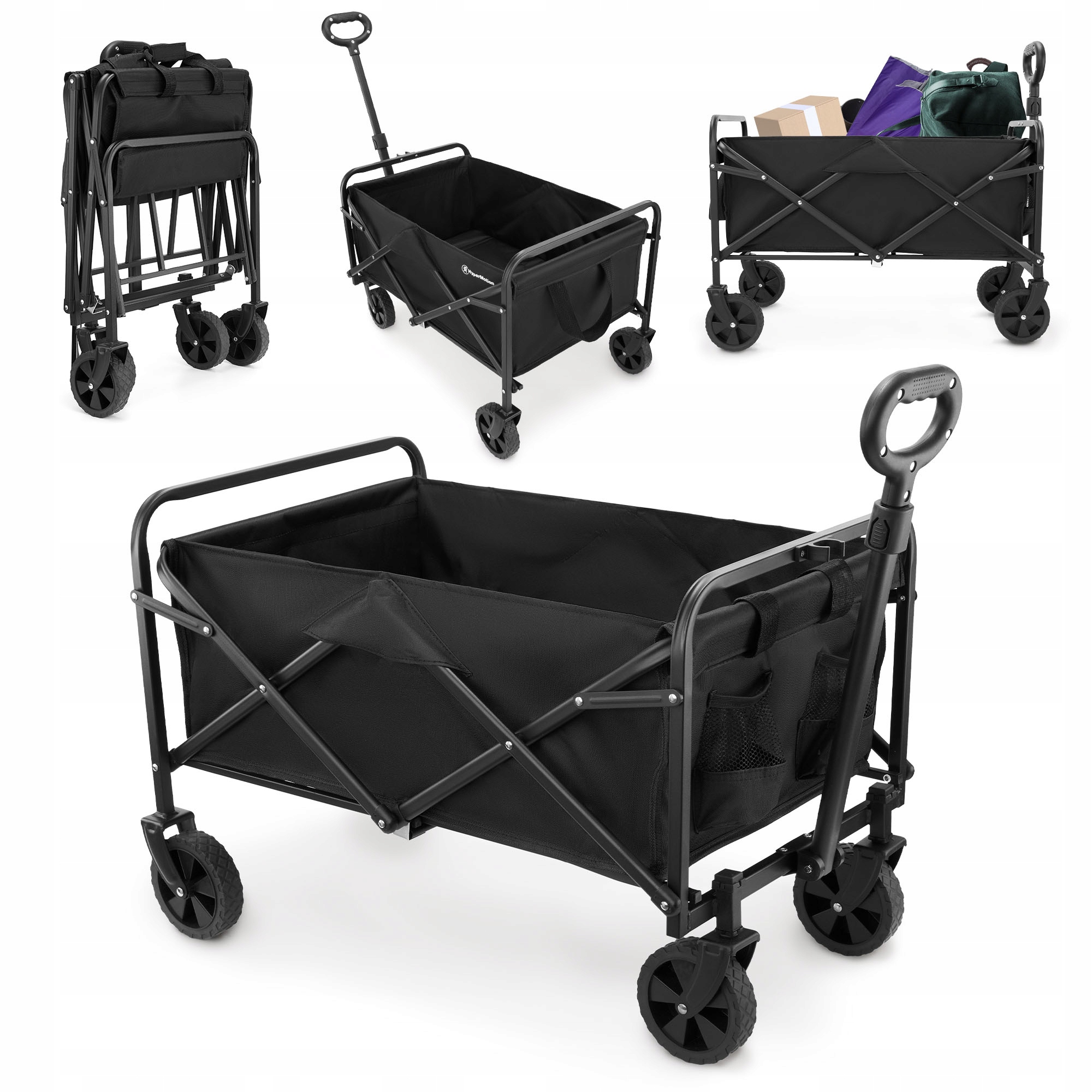 Wózek turystyczny plażowy składany HyperMotion kolor czarny, 80 kg