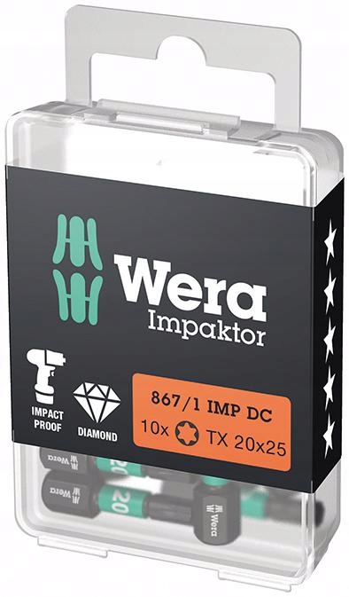 Bit Impaktor 1/4" Din 3126 C63 Torx T20x25mm 10 kusů Wera