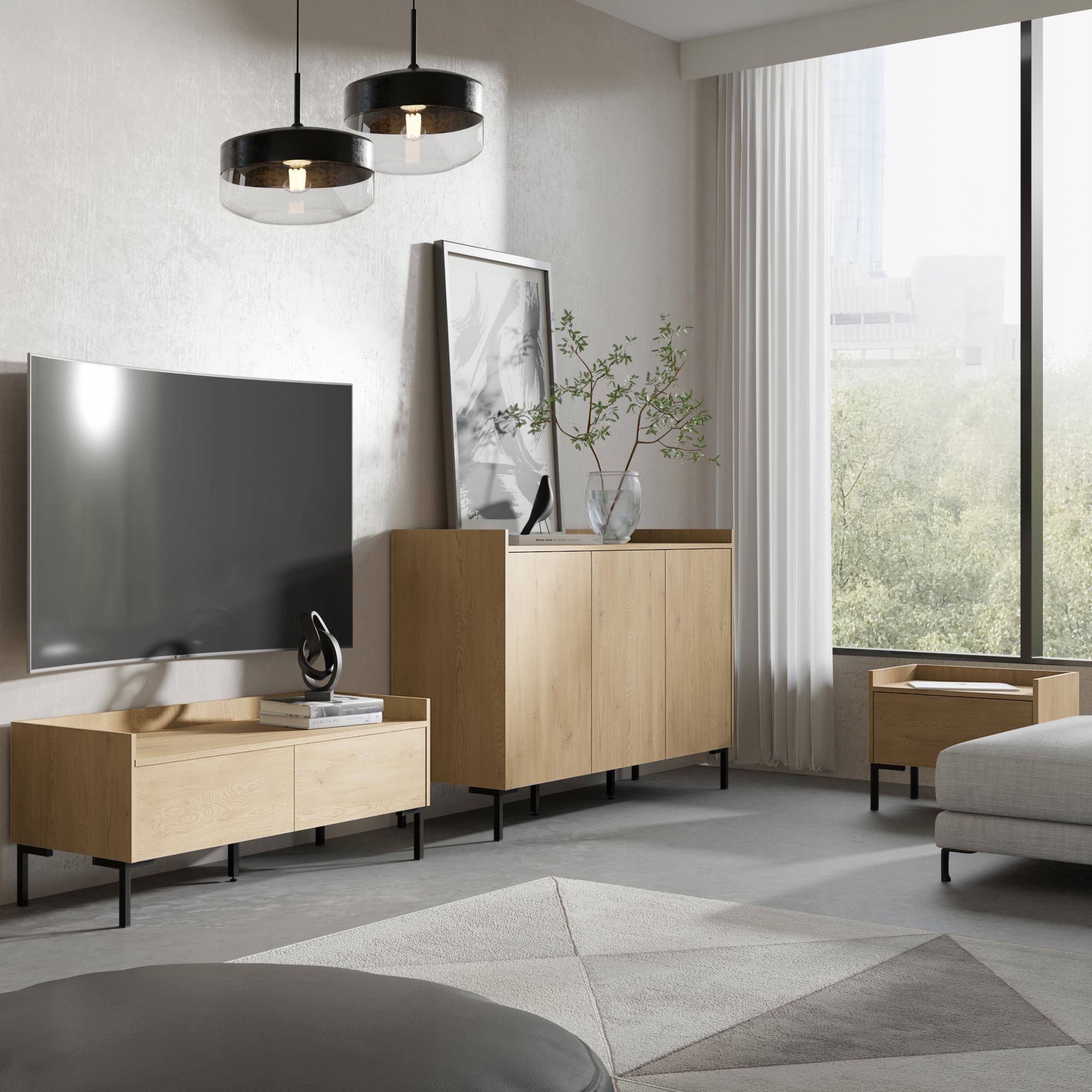 Komoda z drzwiami uchylnymi Liam 3D 150 Dąb Cremona