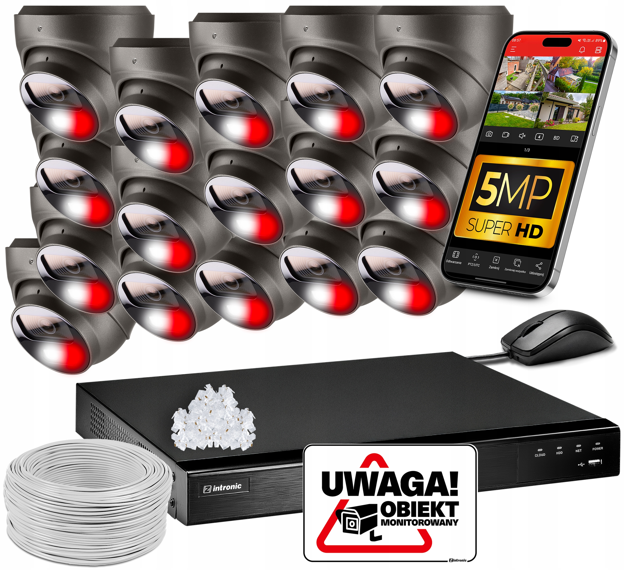 Sada Ip PoE Monitorování 16 Kamer 5MPx Šedá Audio Detekce Bez Disku