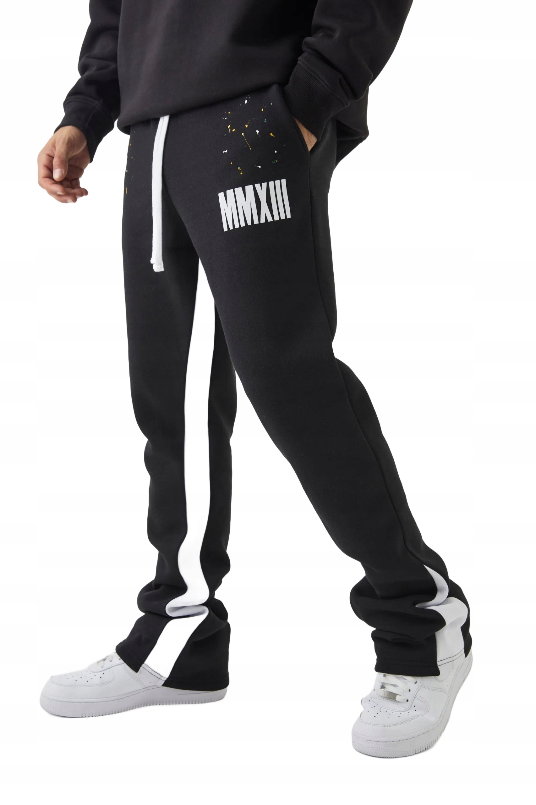 Boohooman Pánské Tepláky Černé S Bílým Lampasem A Potiskem Z3A