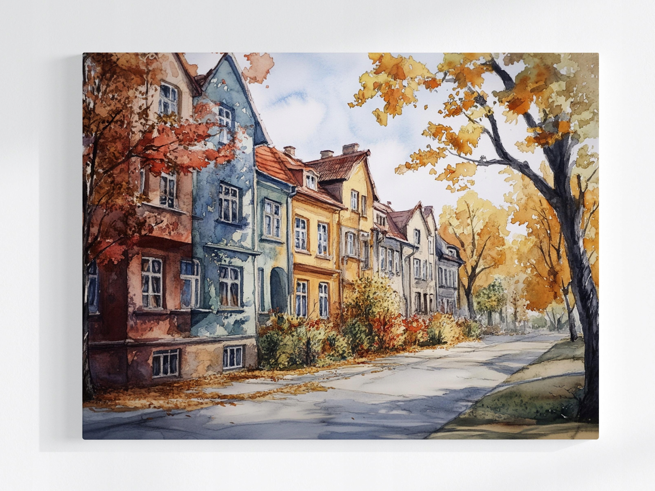Obraz Na Plátně Canvas Město Ulice Domy Kamení Podzim Pohled 100x75