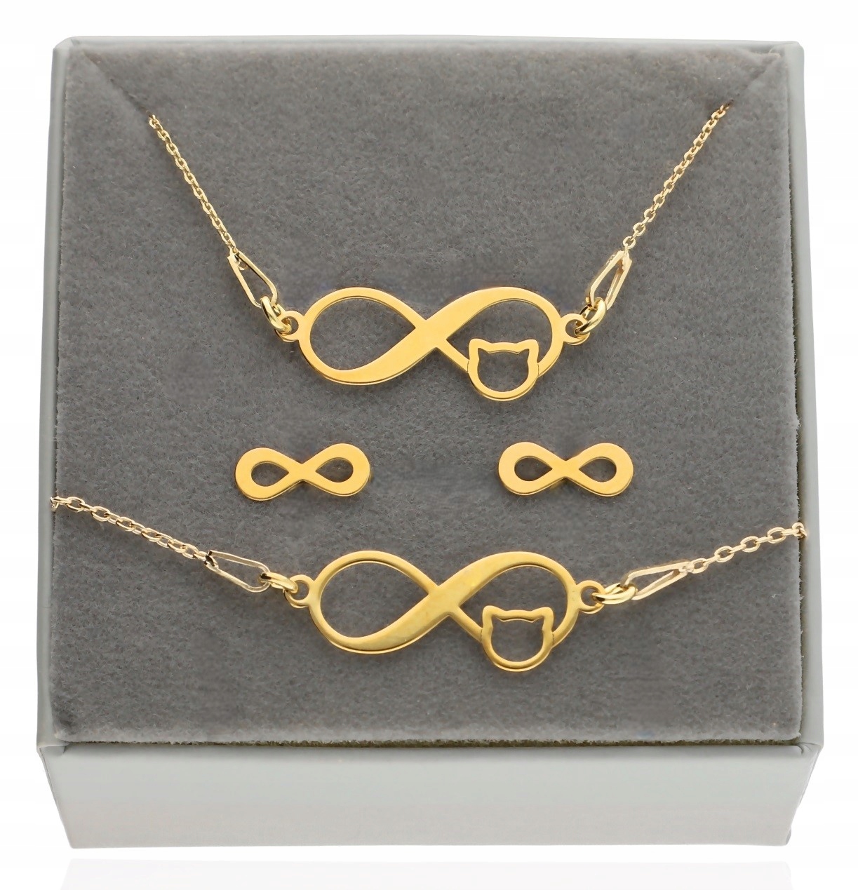 Velký zlatý komplet šperků nekonečno s kočičkou Gravírování stříbro