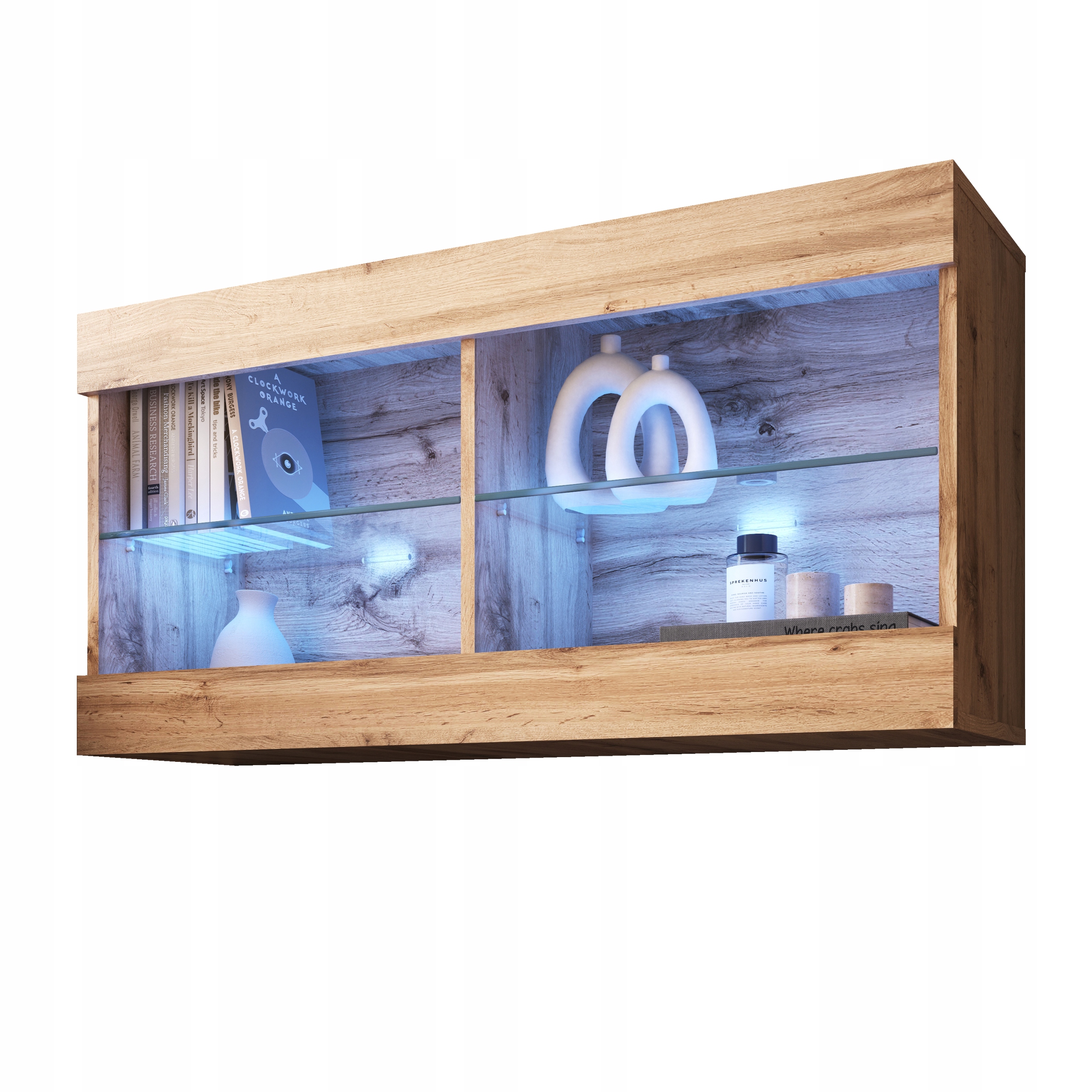 komodee Tivoli Závěsná Vitrína Horizontal Dub Wotan Modré Led