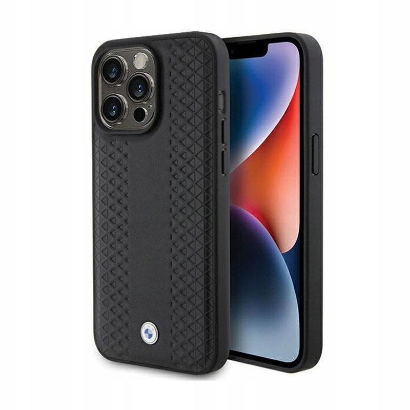 Bmw Kožené pouzdro s diamantovým vzorem Pouzdro iPhone 15 Pro (černé)