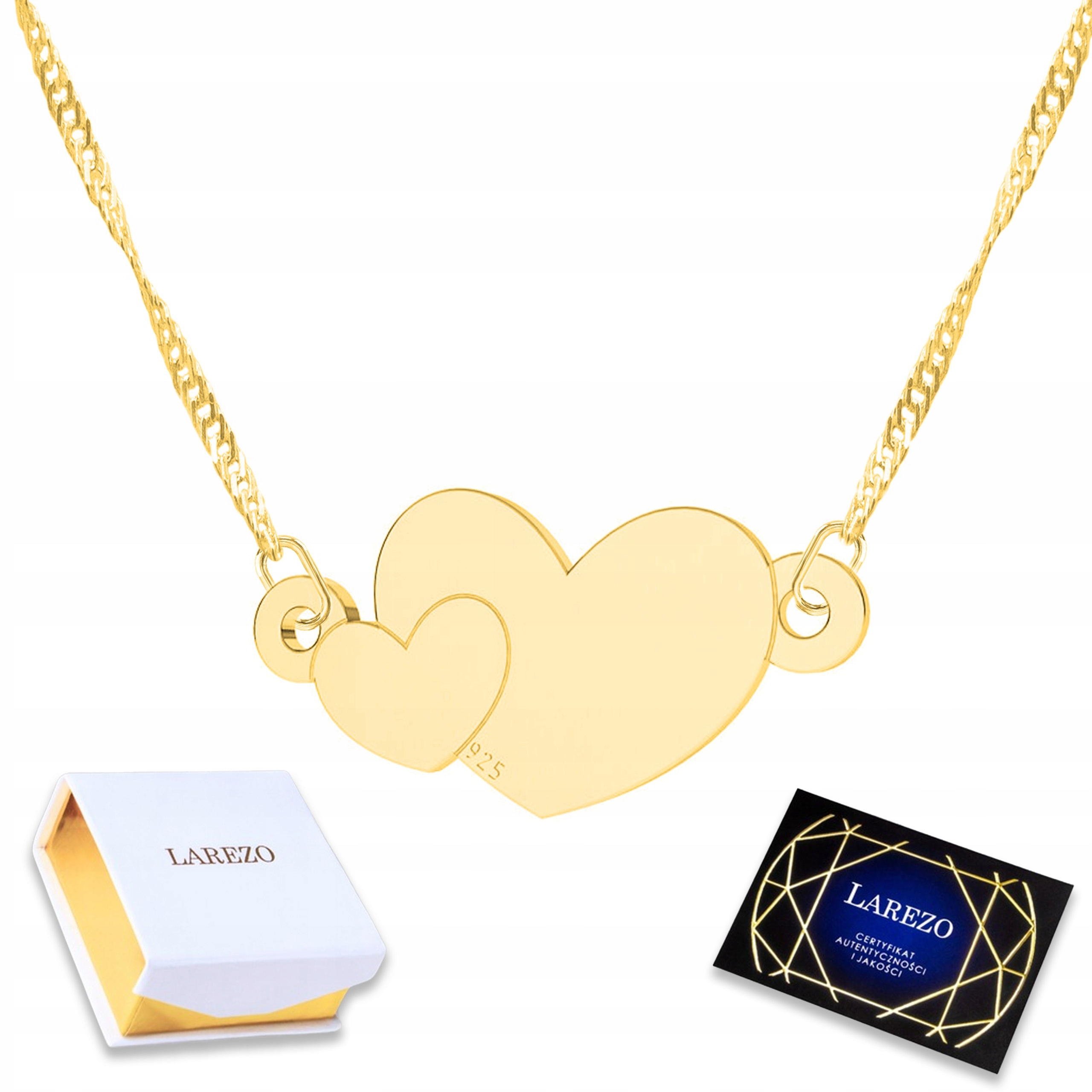 Zlatý náhrdelník Dvojité srdce Srdíčka Láska Miluji lásku Stříbro 925