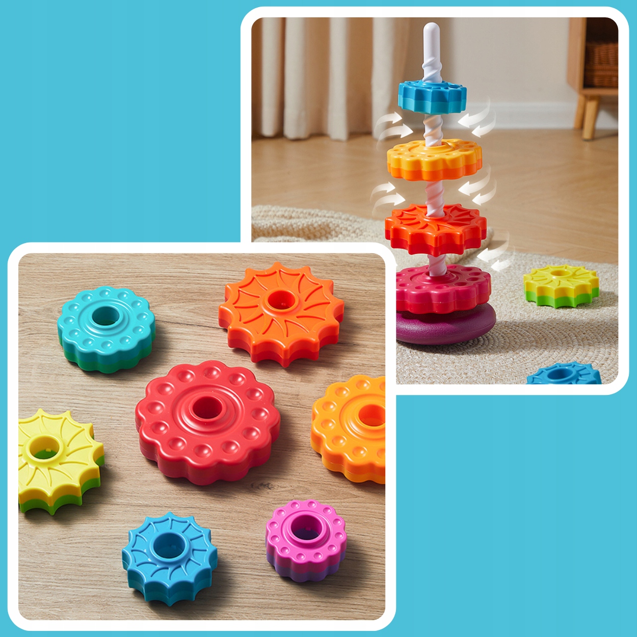 CSAVART TORONY OKTATÓ JÁTÉK SZIVÁRVÁNY PIRAMIS SPIRÁL GYEREKNAP Termékszélesség 15 cm