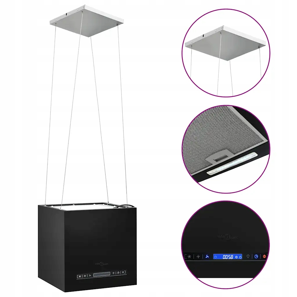 Wiszący okap nad wyspę, dotykowy LCD, 37 cm, sta