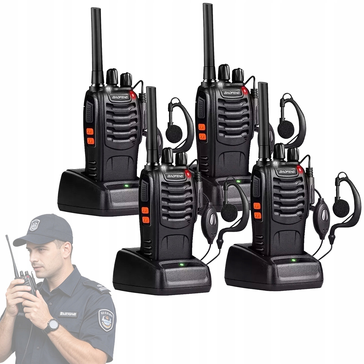 4X Walkie Talkie Krótkofalówki Pmr Duży Zasięg Radiotelefon Baofeng Zestaw