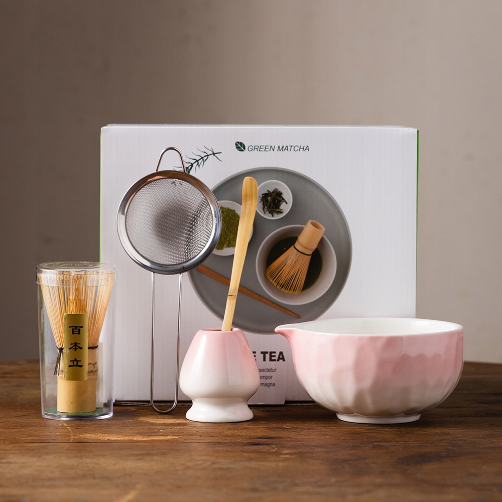 Zestaw prezentowy do herbaty matcha czarka miotełka podstawka łyżeczka