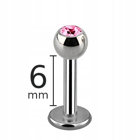 

Labret Z Różową Cyrkonią Stal 316L 1,2/6/4 mm