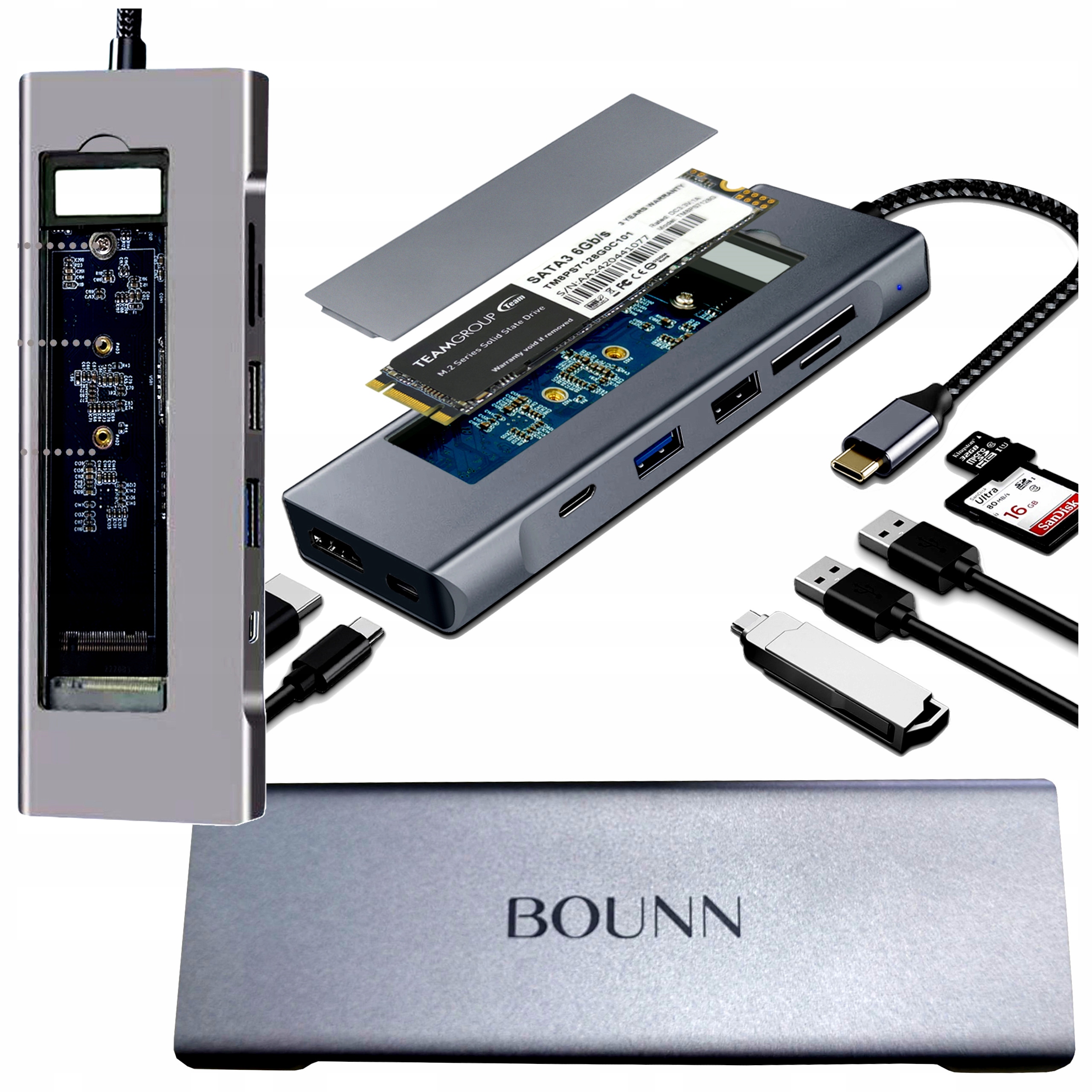 Kieszeń Obudowa Na Dysk Ssd Stacja Dokująca Nvme Sata M. 2 8w1 Usb-c