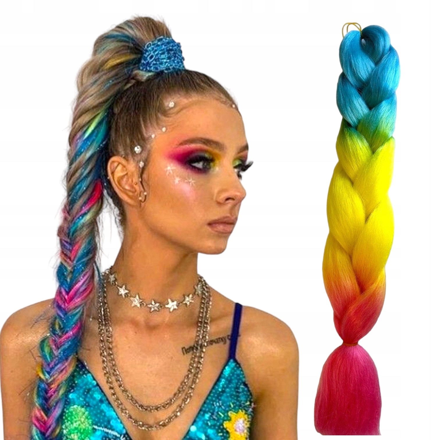 WŁOSY syntetyczne do Warkoczyków OMBRE KOLOROWE