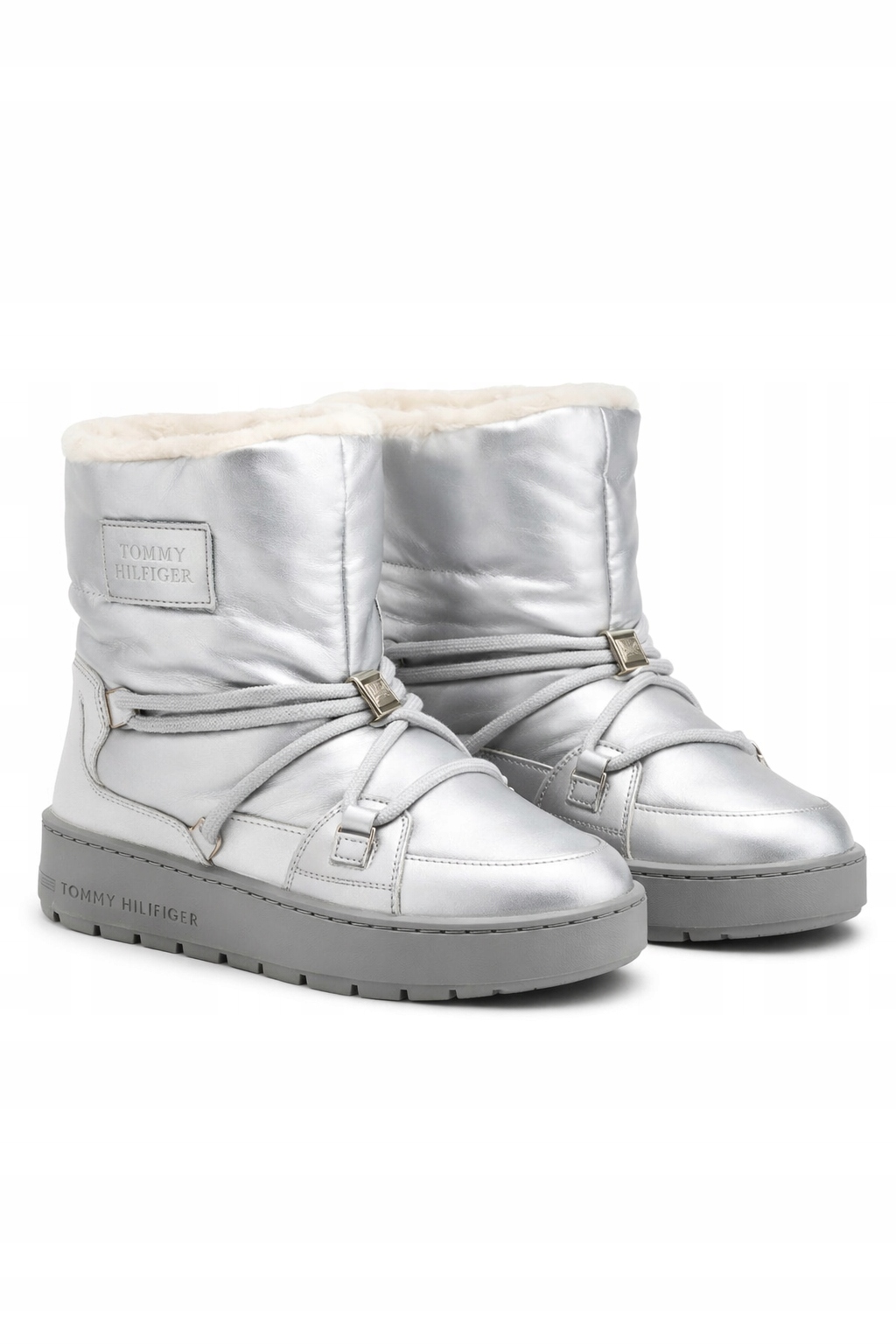 Tommy Hilfiger Stříbrné Sněhule S Kožíškem A Ozdobným Šněrováním 39 I3C