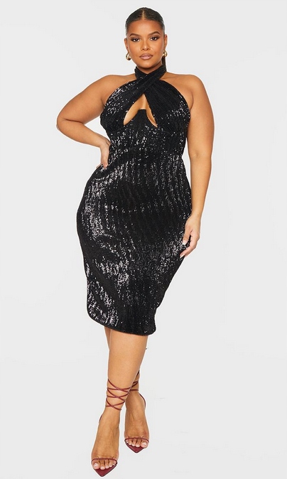 Zdobená Flitrová Tužková Koktejlová Šaty Pro Plnoštíhlou Ženu 48 4XL