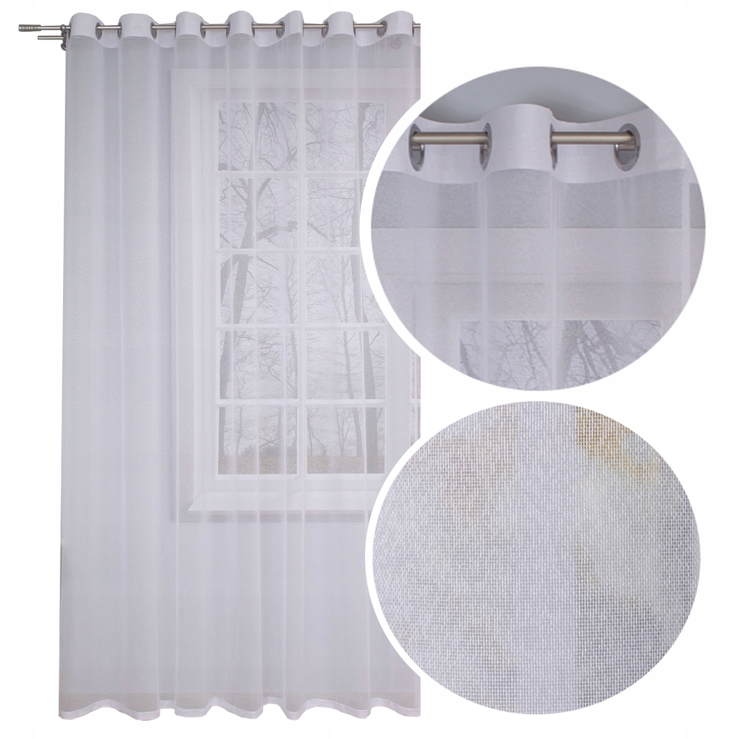 Firana gotowa siateczka Markizeta na przelotki 600x250 wys. firanka biała