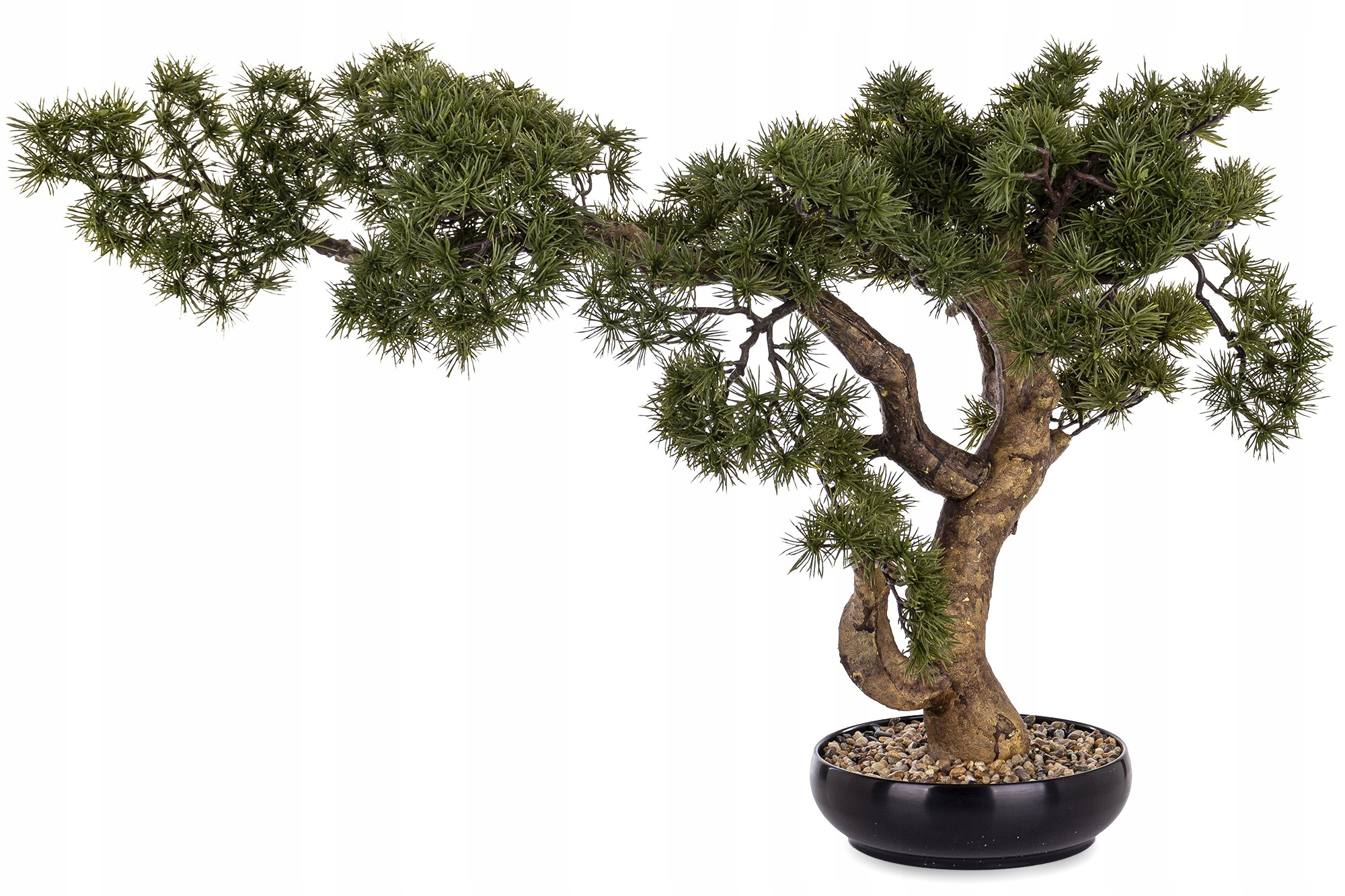 Zelená rastlinná dekorácia v čiernom kvetináči, umelý kvet strom bonsai