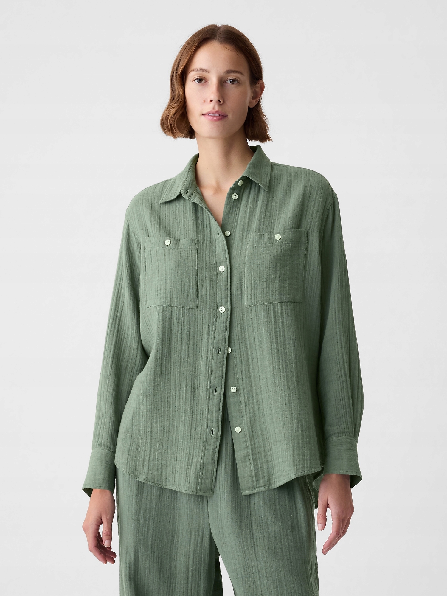 Gap Mušelínová košile oversize zelená