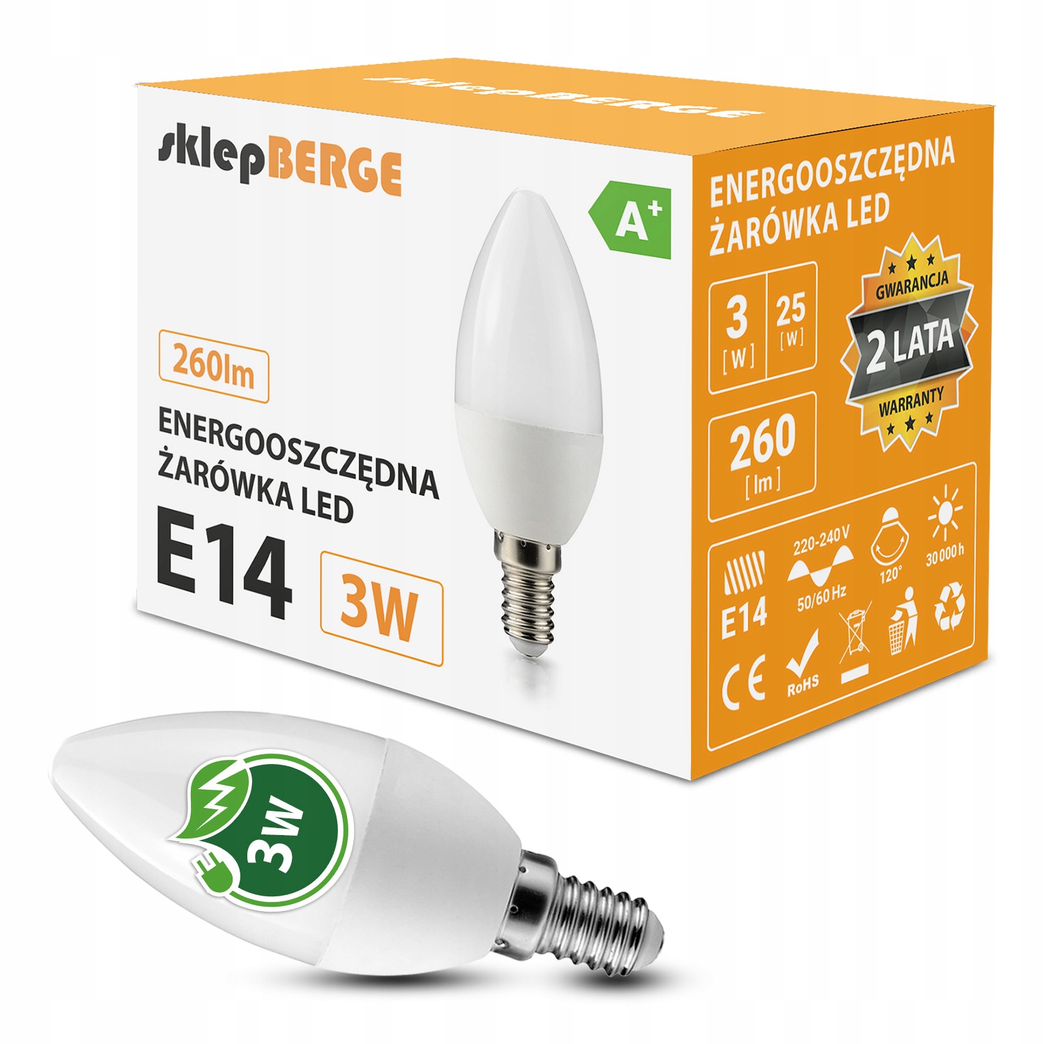

Żarówka Led E14 C37 3W=25W 260lm 3 Barwy Berge