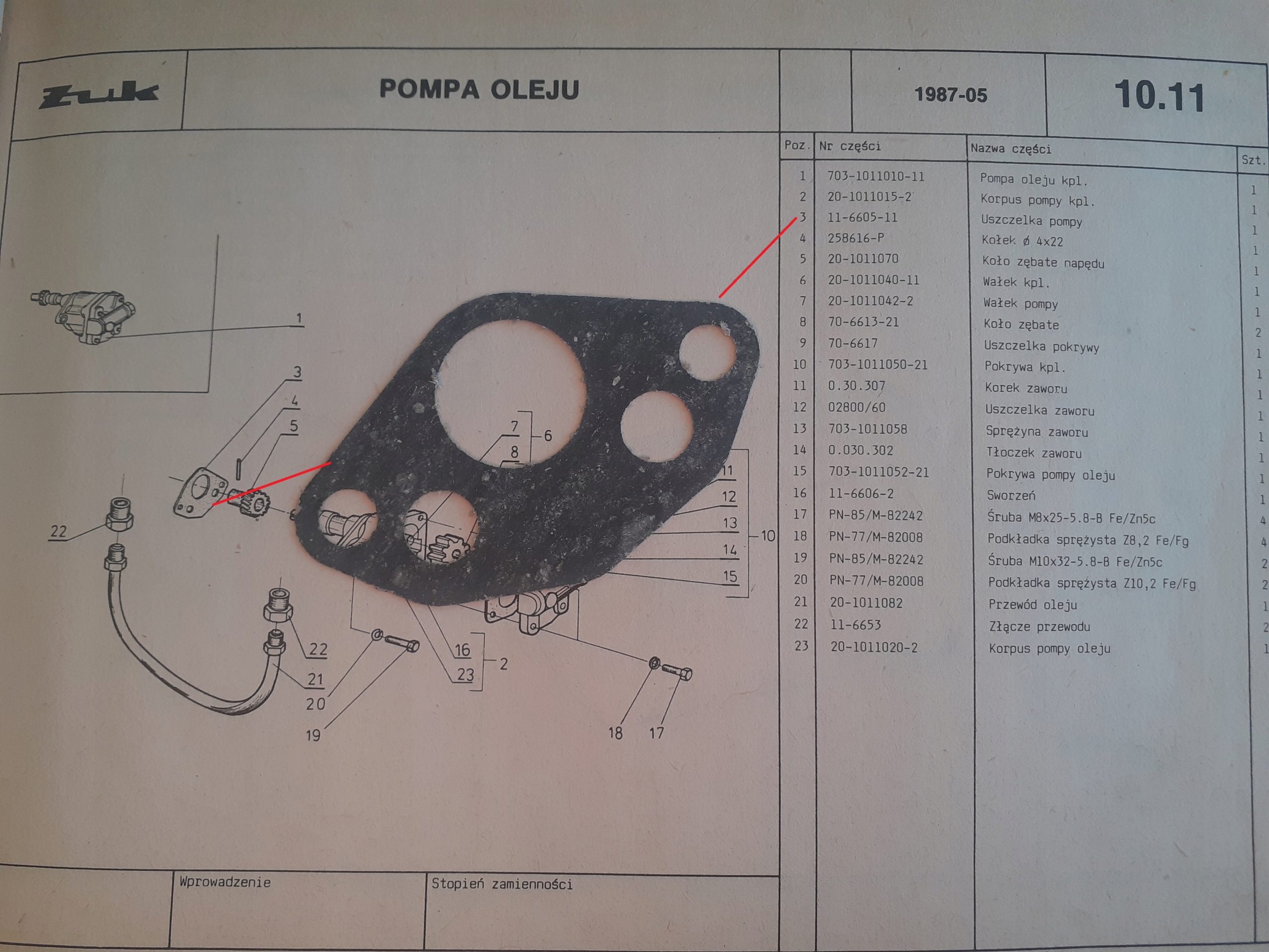 Uszczelka pompy oleju Żuk Numer katalogowy części 11-6605-11