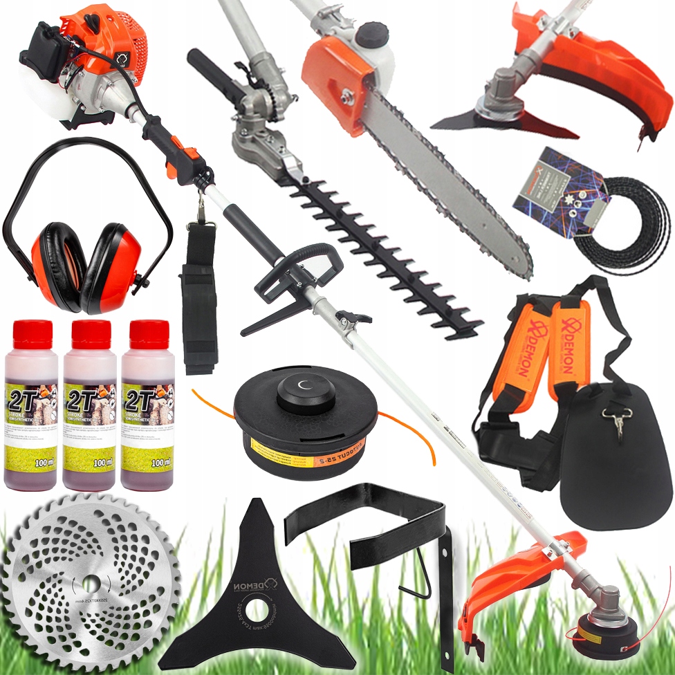 Kosa Spalinowa 4w1 Kosiarka Kosa Nożyce Do Żywopłotu Piła Pilarka Demon 3KM