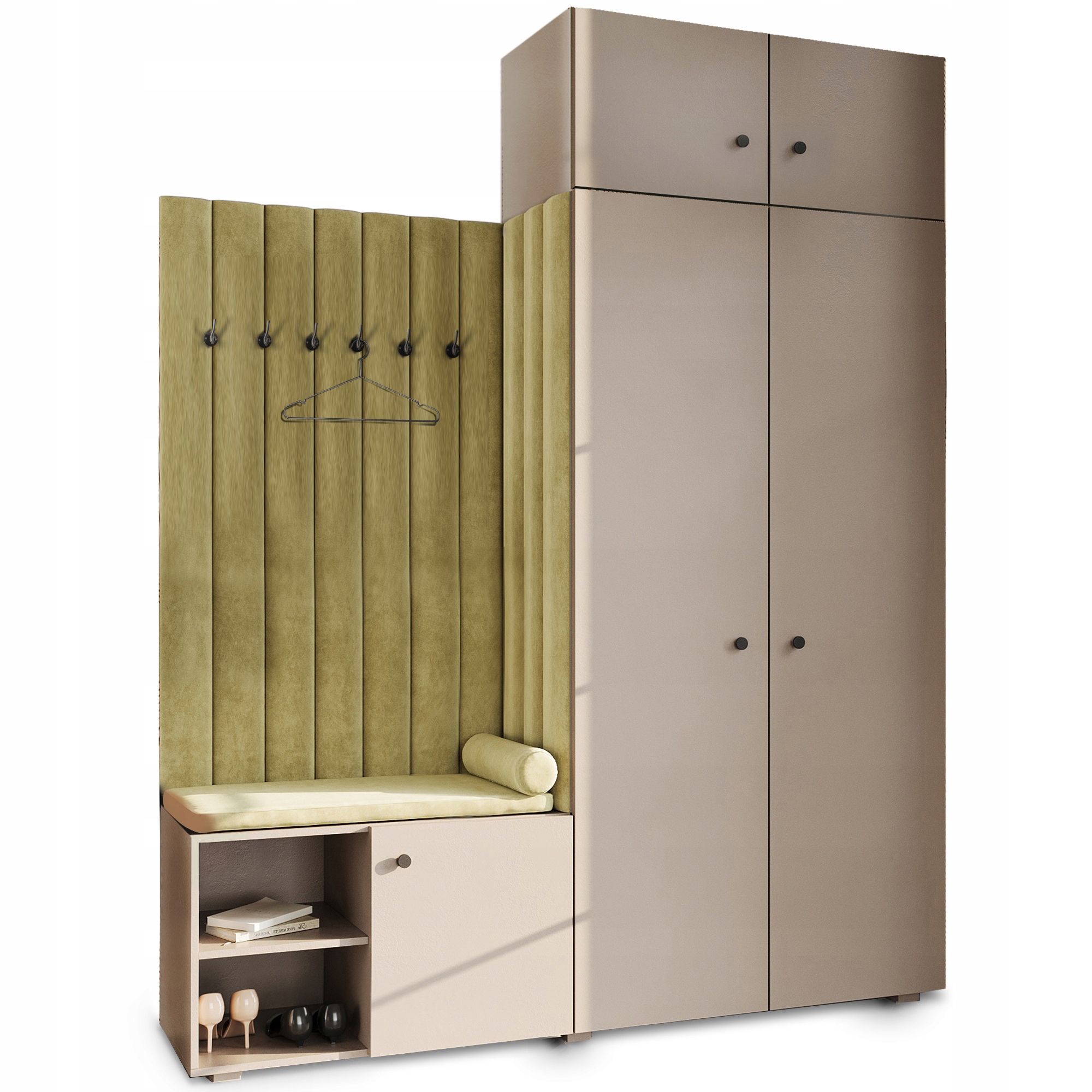 Šatní skříň do předsíně Aria písková, čalouněný nástavek Cloud 32