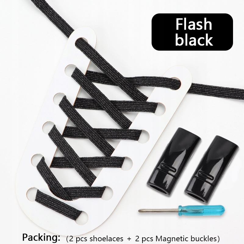 

Czarne sznurówki brokatowe, elastyczne na magnes