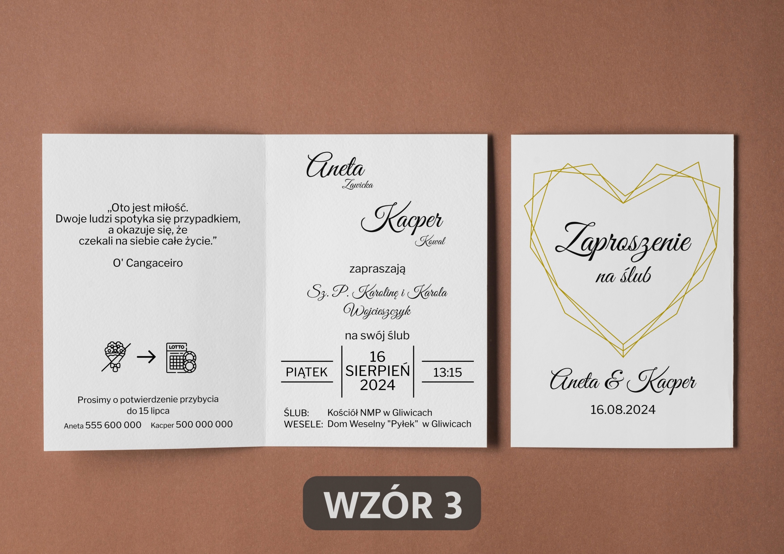 ZAPROSZENIA NA WESELE ŚLUB PERSONALIZACJA ŚLUBNE WESELNE KOPERTA GRATIS Wysokość produktu 14.5 cm