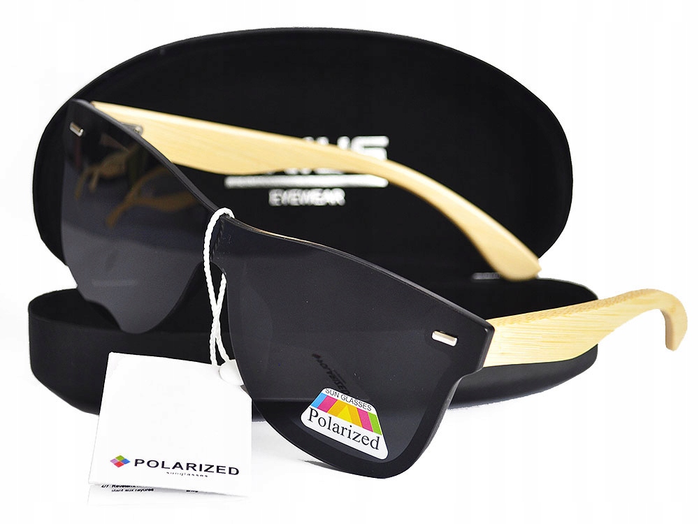 OKULARY DREWNIANE POLARYZACYJNE LUSTRZANKI ETUI