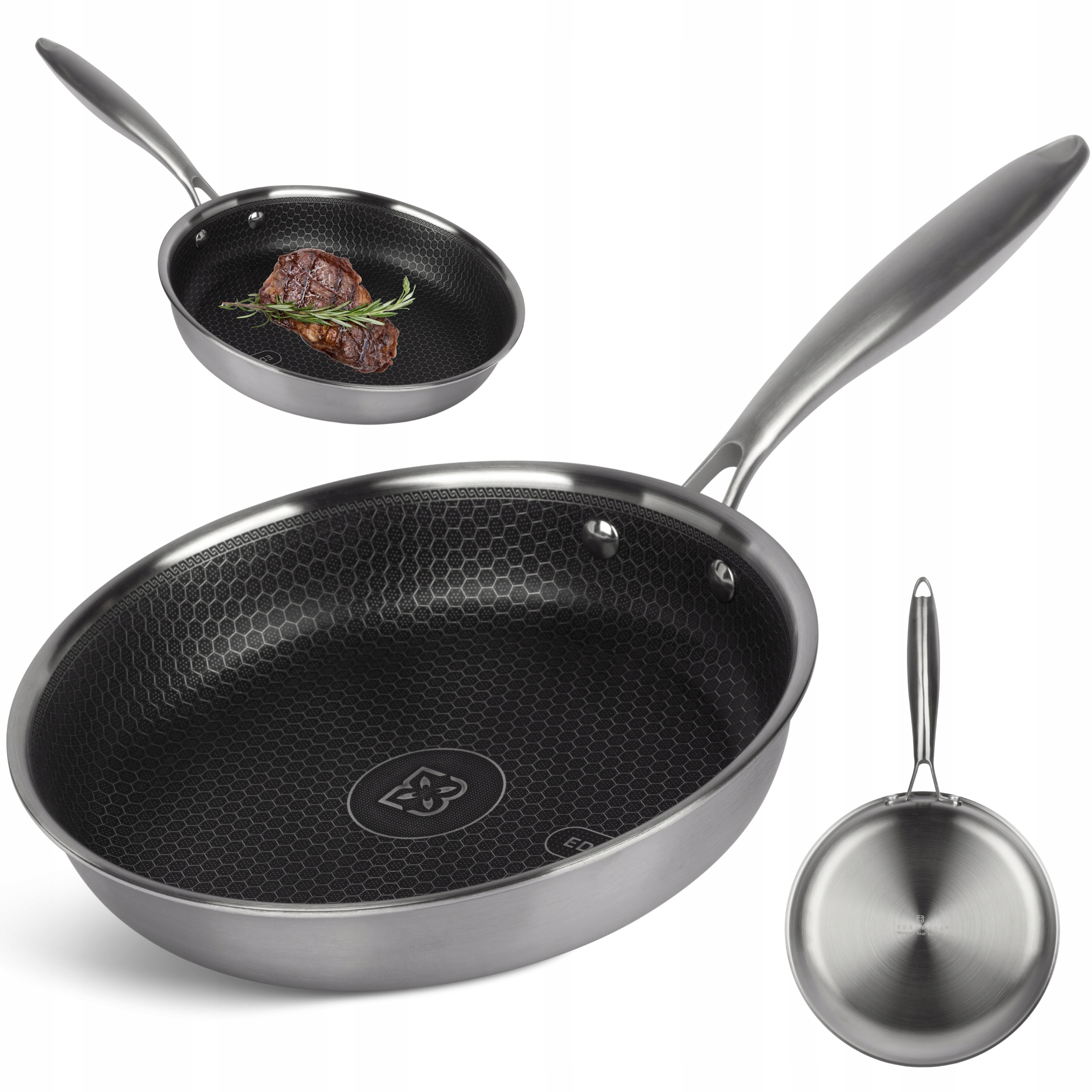 Duża Patelnia Stalowa Powłoka Stal Plaster Miodu stal 28 cm .