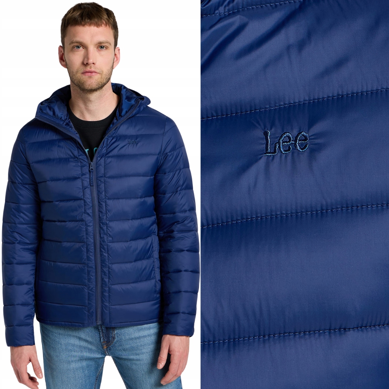Lee Puffer Jacket True Navy lehká tmavě modrá péřová bunda s kapucí L