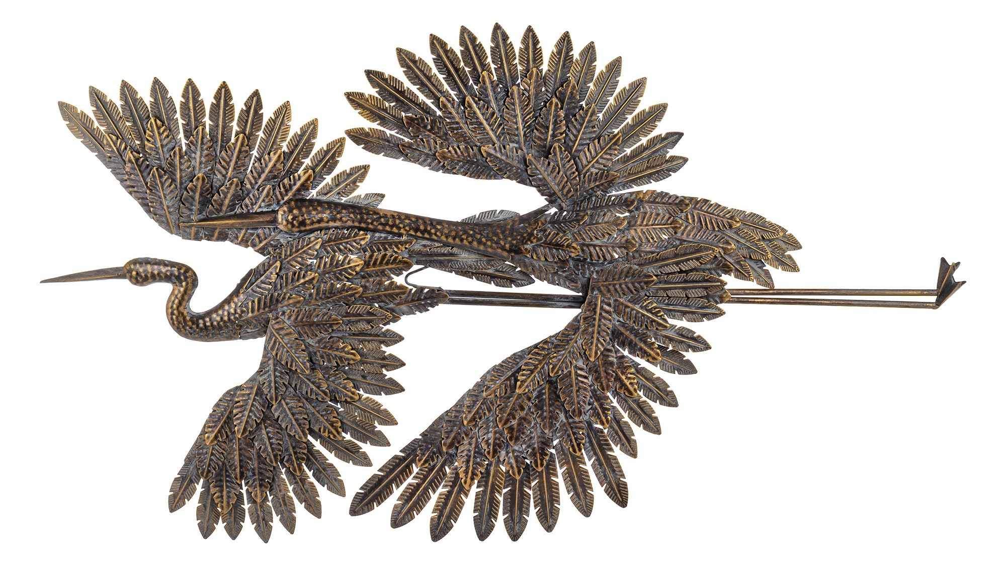 Kovová nástenná dekorácia Žeriav v lete Zlatá kovová socha do interiéru