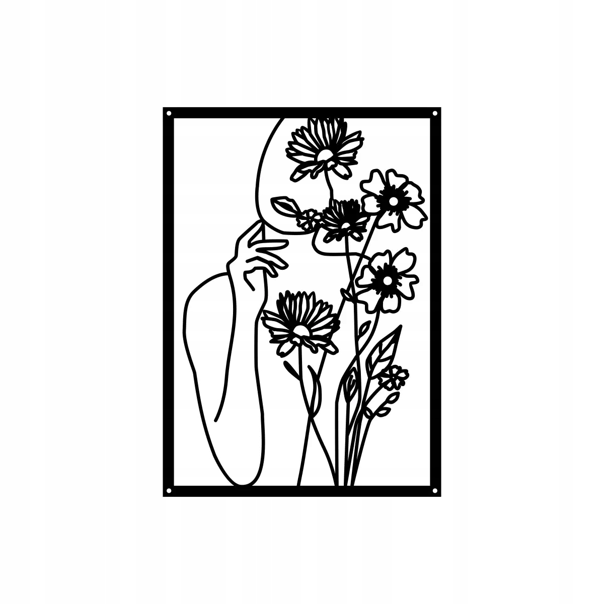 Kovový Dekor Čierny Oceľový hr. 2 mm Obraz na stenu Žena Kvety