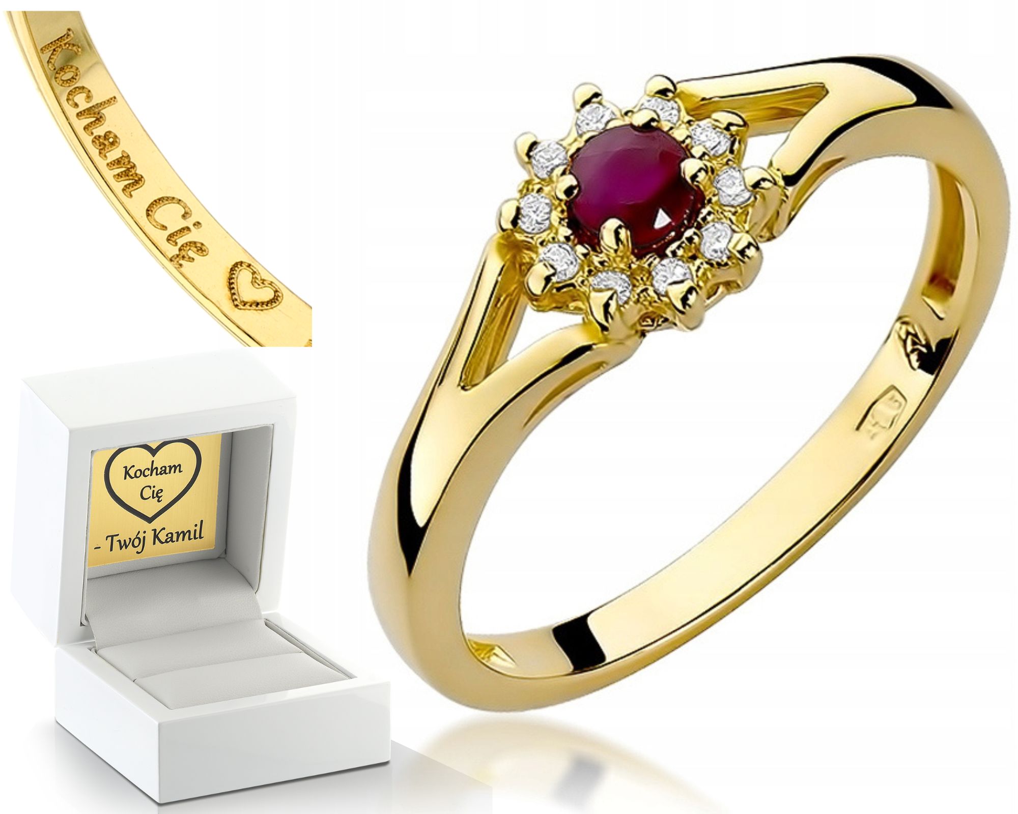 Zlatý Prstýnek Rubín Brilianty 585 Gravírování Bonus