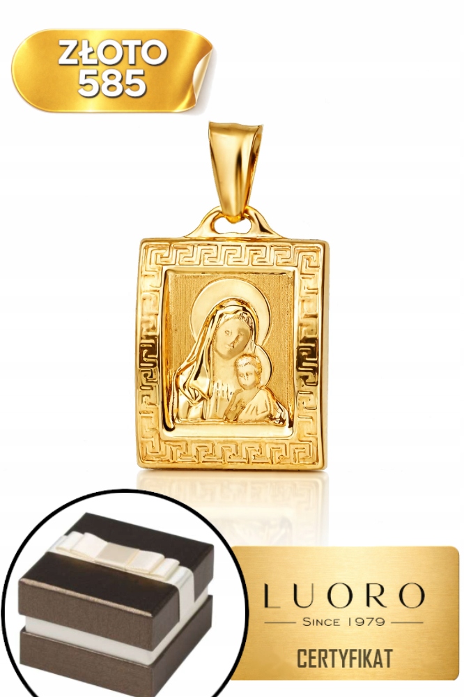 Zlatý Medailon 585 14K Matka Boží Obraz 24 MM Elegantní Dárek