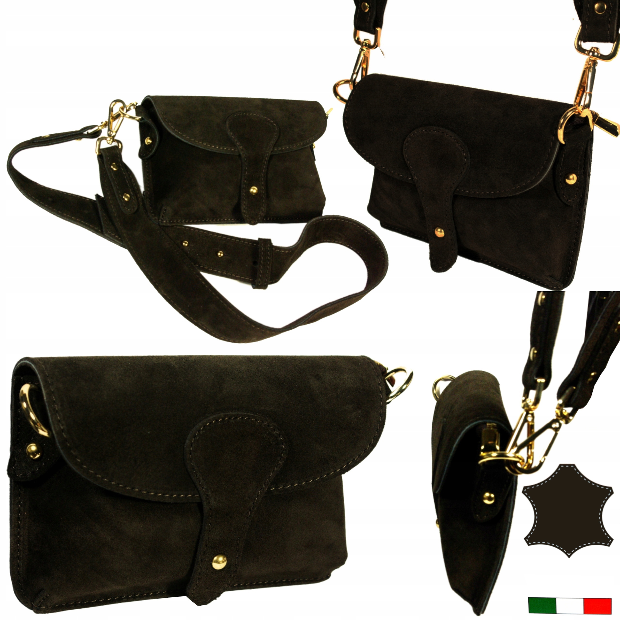 Dámská kožená kabelka malá italská kabelka přes rameno hnědá vintage semišová