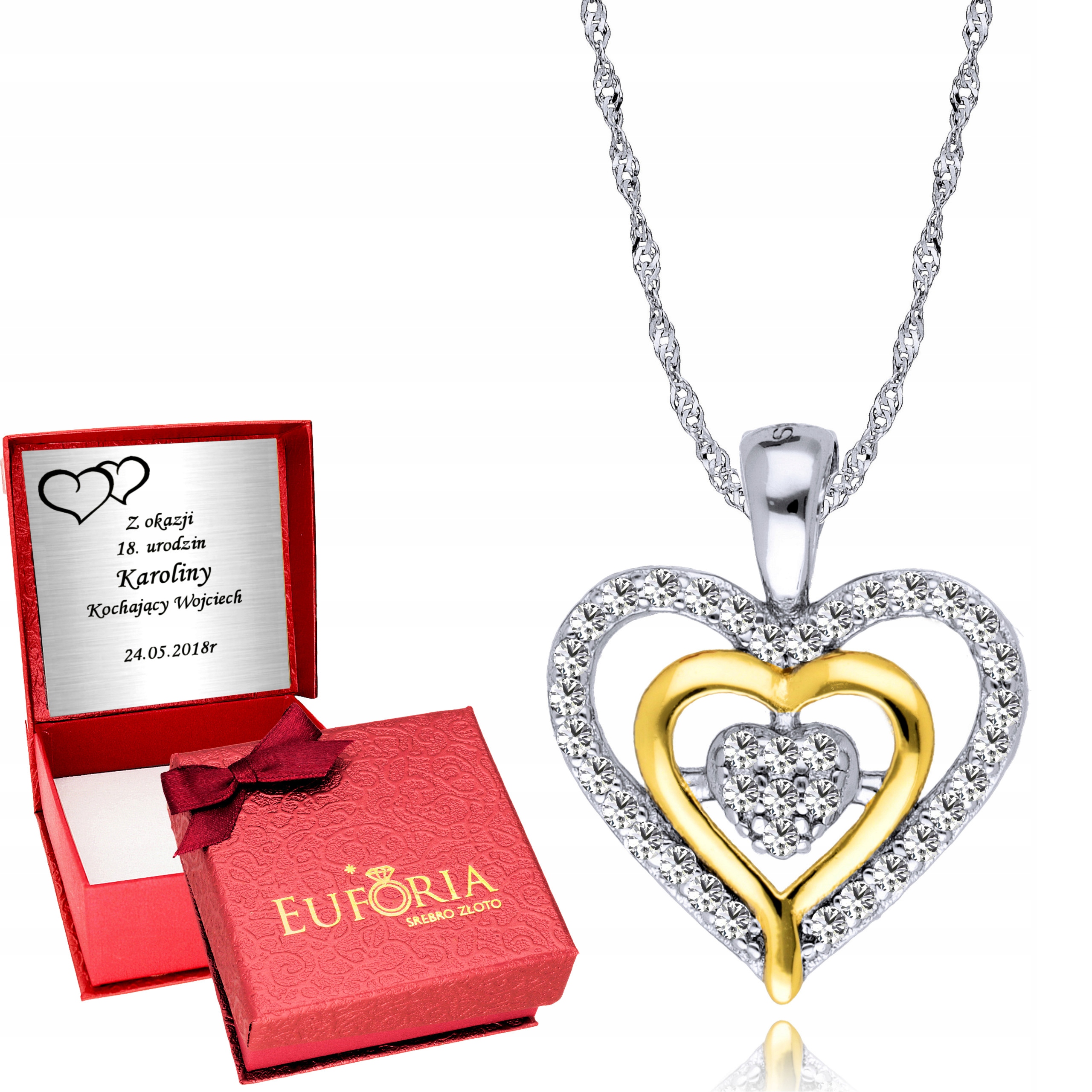 

Srebrny Łańcuszek 925 Serce Serduszko Grawer