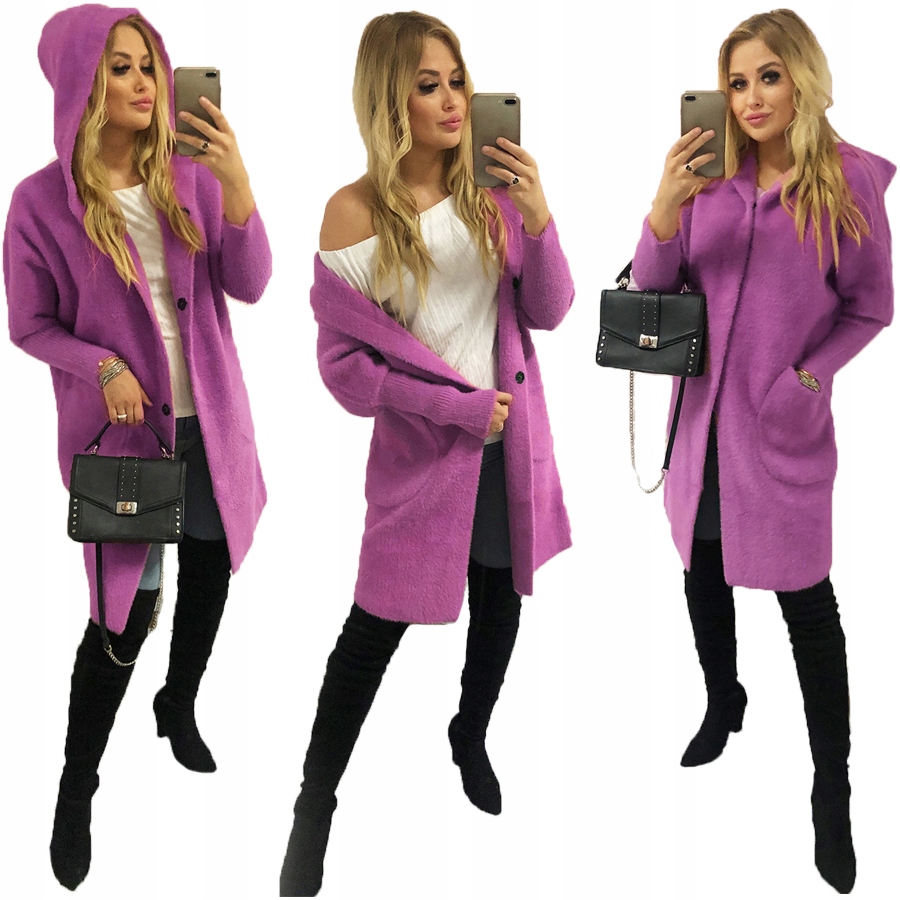 Alpaki Kabát Vlna Barvy oversize Dlouhý Vřesový