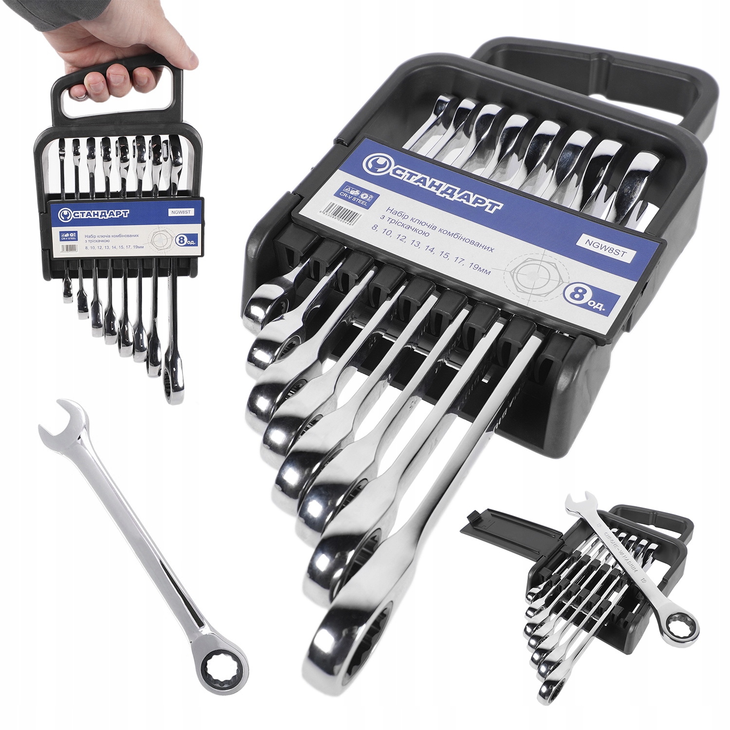 Zestaw Klucze Płasko Oczkowe Z Grzechotką 8,10,12-14,15,17,19 mm 8 el.