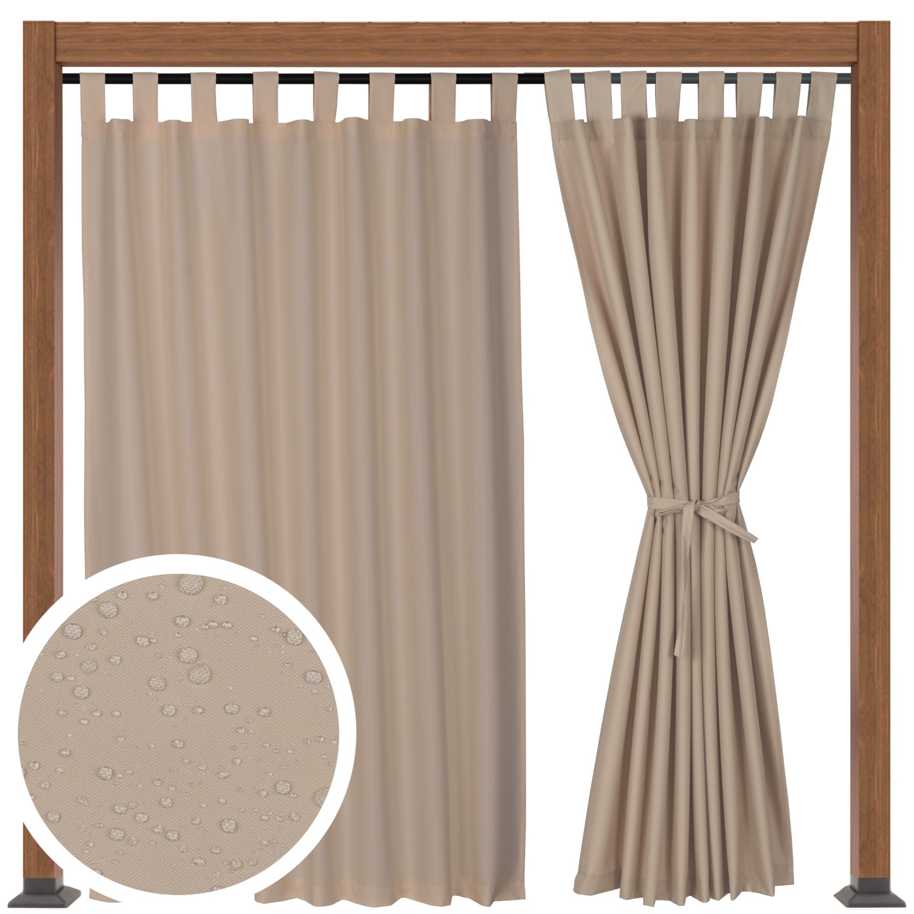 Zasłona tarasowa mocowana na szelki z rzepem 155x290 cm kolor jasnobeżowy