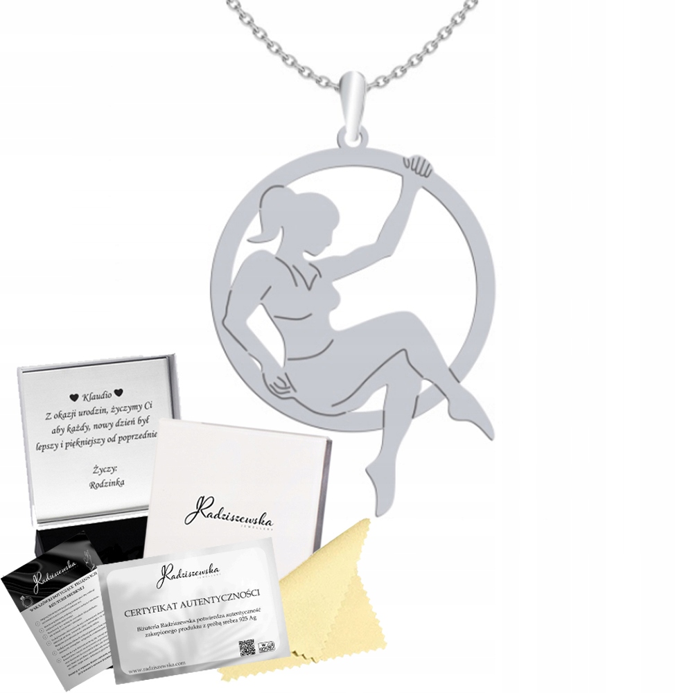 Stříbrný Náhrdelník Aerial Hoop Dárek Řetízek Stříbro 925 Gravírování Bonus