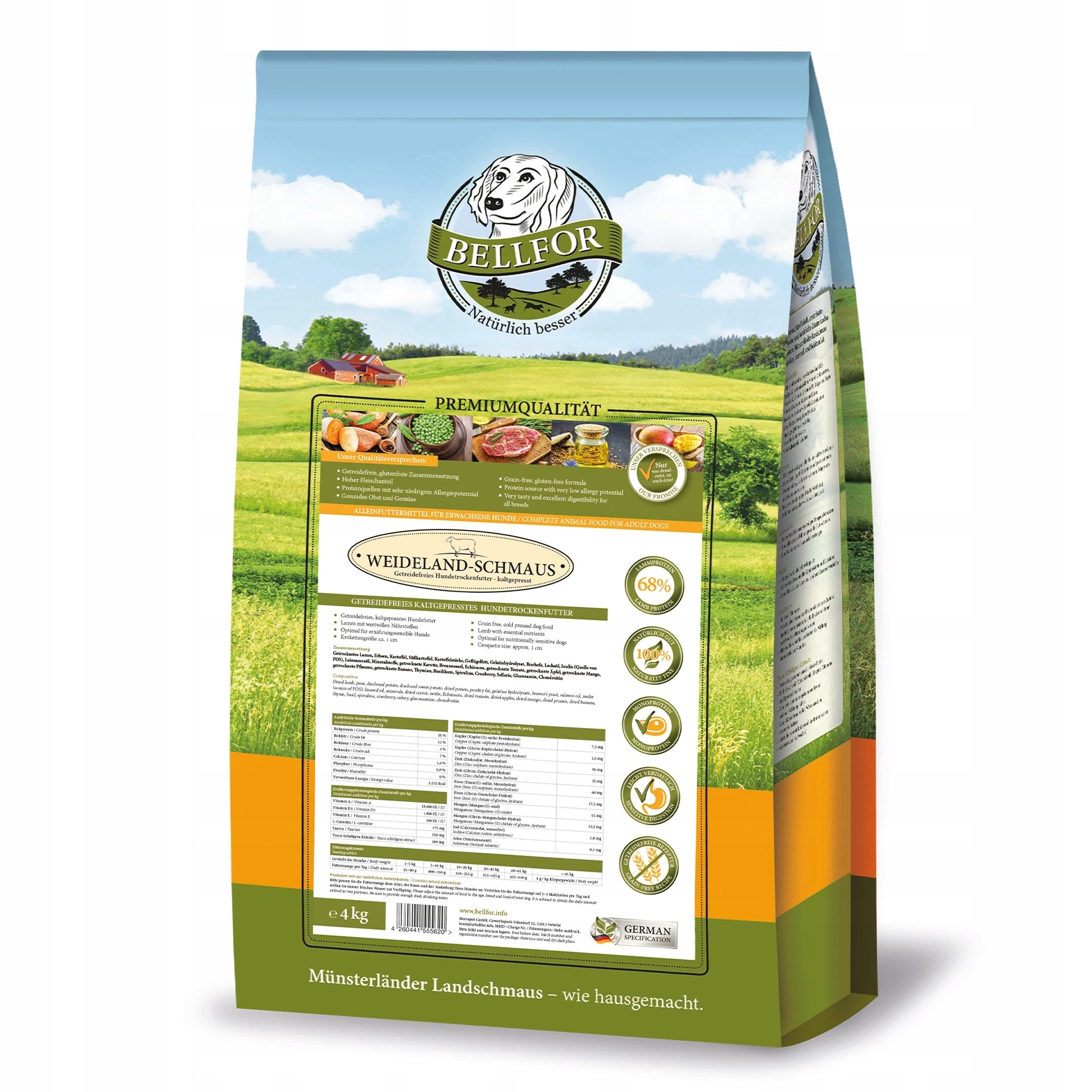 Levně Weideland Schmaus jehněčí granule za studena lisované 28576/4KG