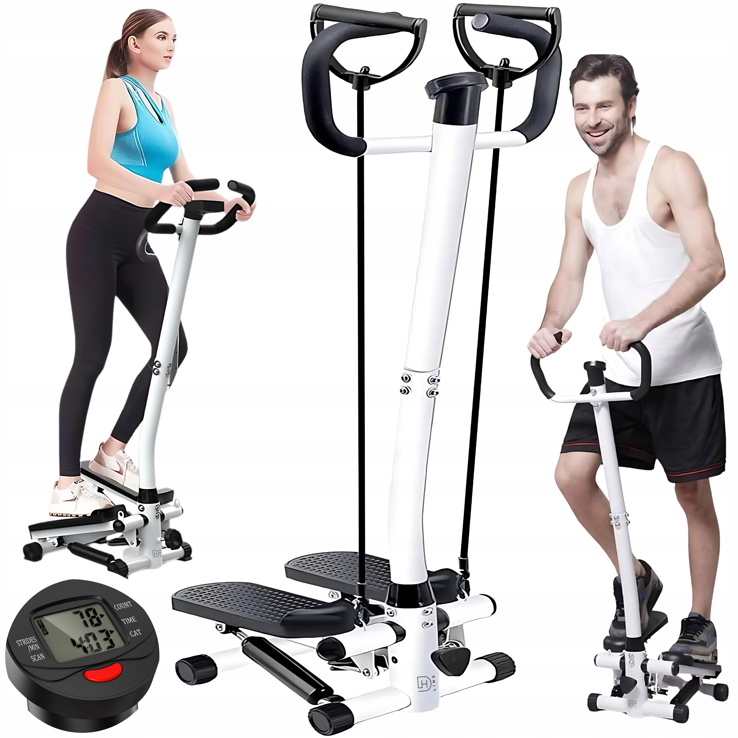 Stepper Steper Wysoki Biały Solidny Z Rączkami Ramą Z Uchwytami Linki Stacj