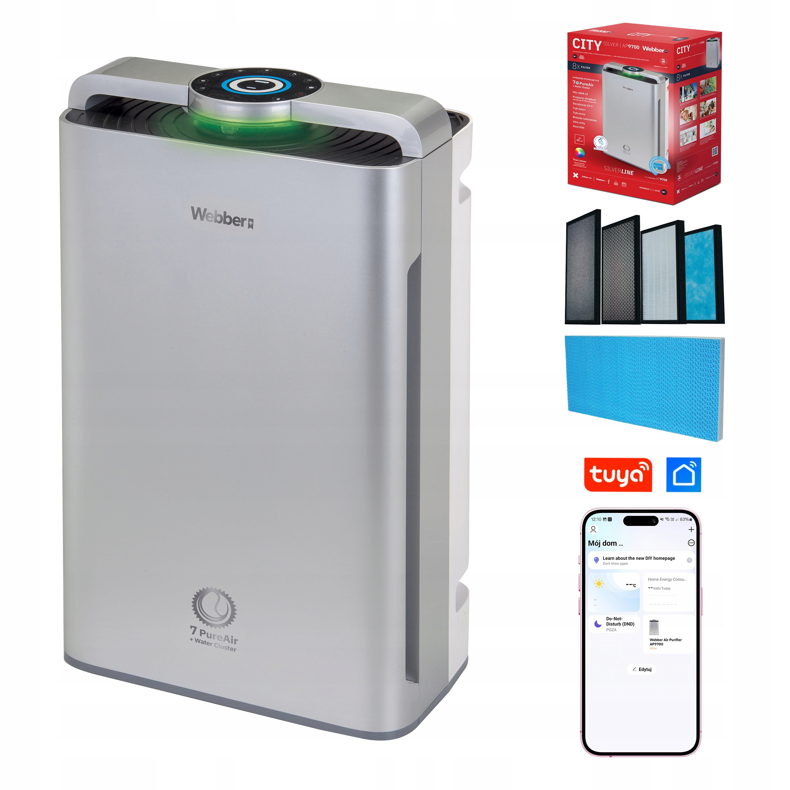 Oczyszczacz powietrza Webber AP9700 Wifi HEPA13 Uv Jonizator Nawilżacz