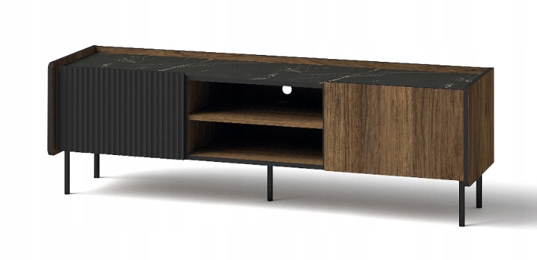 Nowoczesna Szafka RTV Mała Orzech 2D 150 cm PRESTIM DL