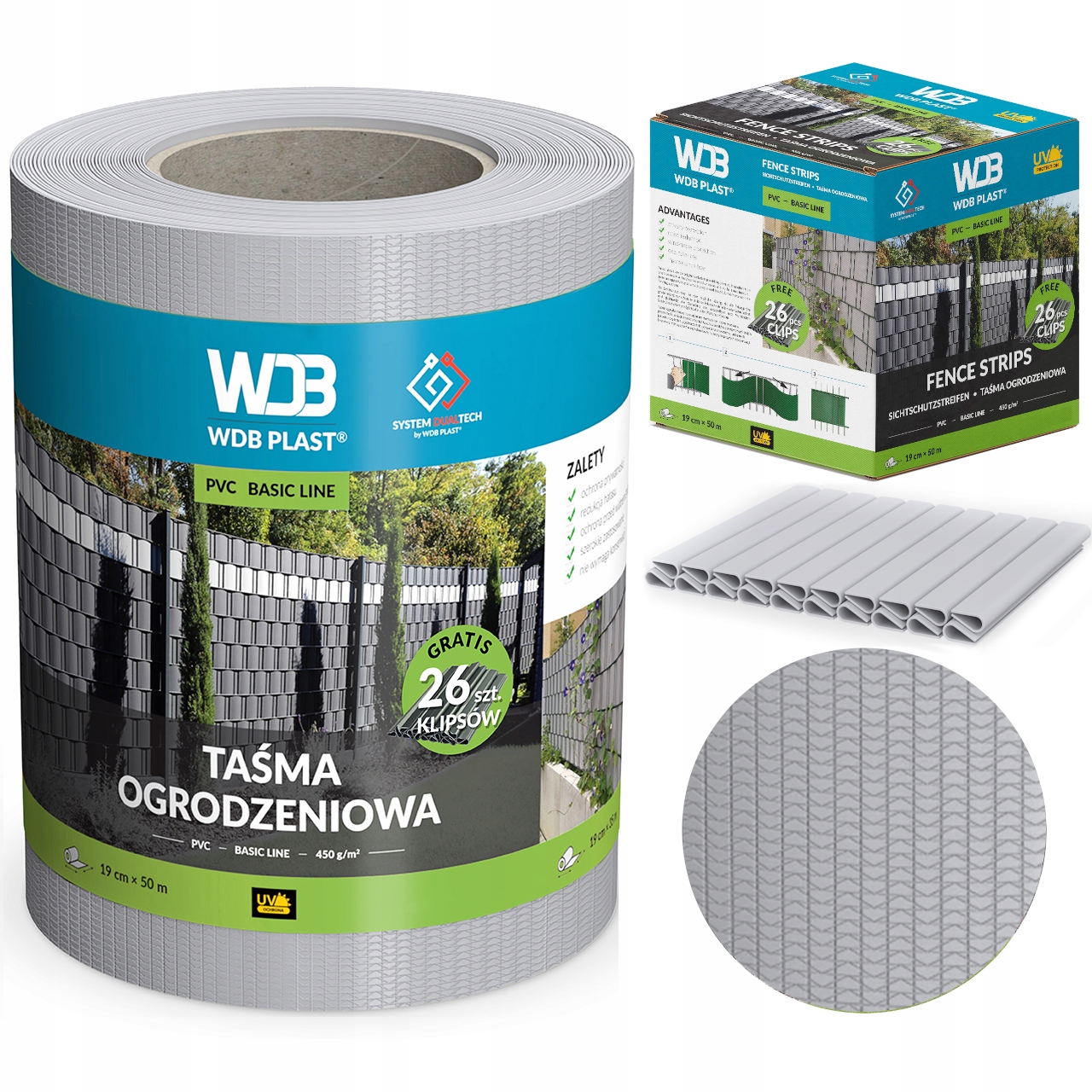 Taśma Ogrodzeniowa Szara 19x50m Osłona Na Ogrodzenie Panelowe Płot Uv Bramę