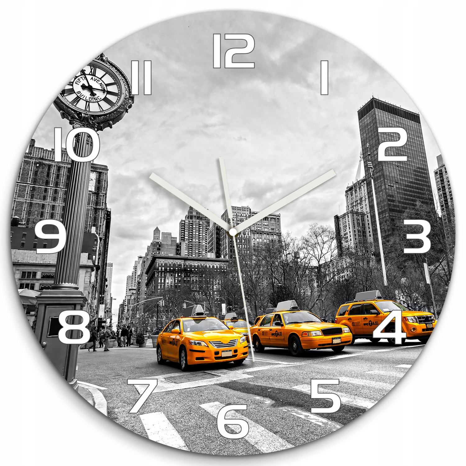 

Wiszący szklany zegar Taksówki Nowy Jork fi 60 cm