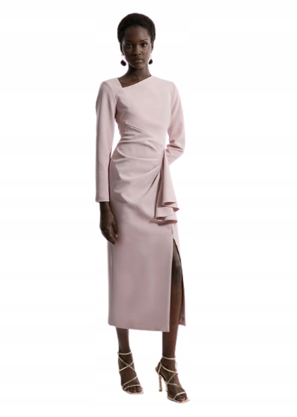 Karen Millen Różowa Sukienka MIDI Z Długim Rękawem Dla Niskich 38 B_f
