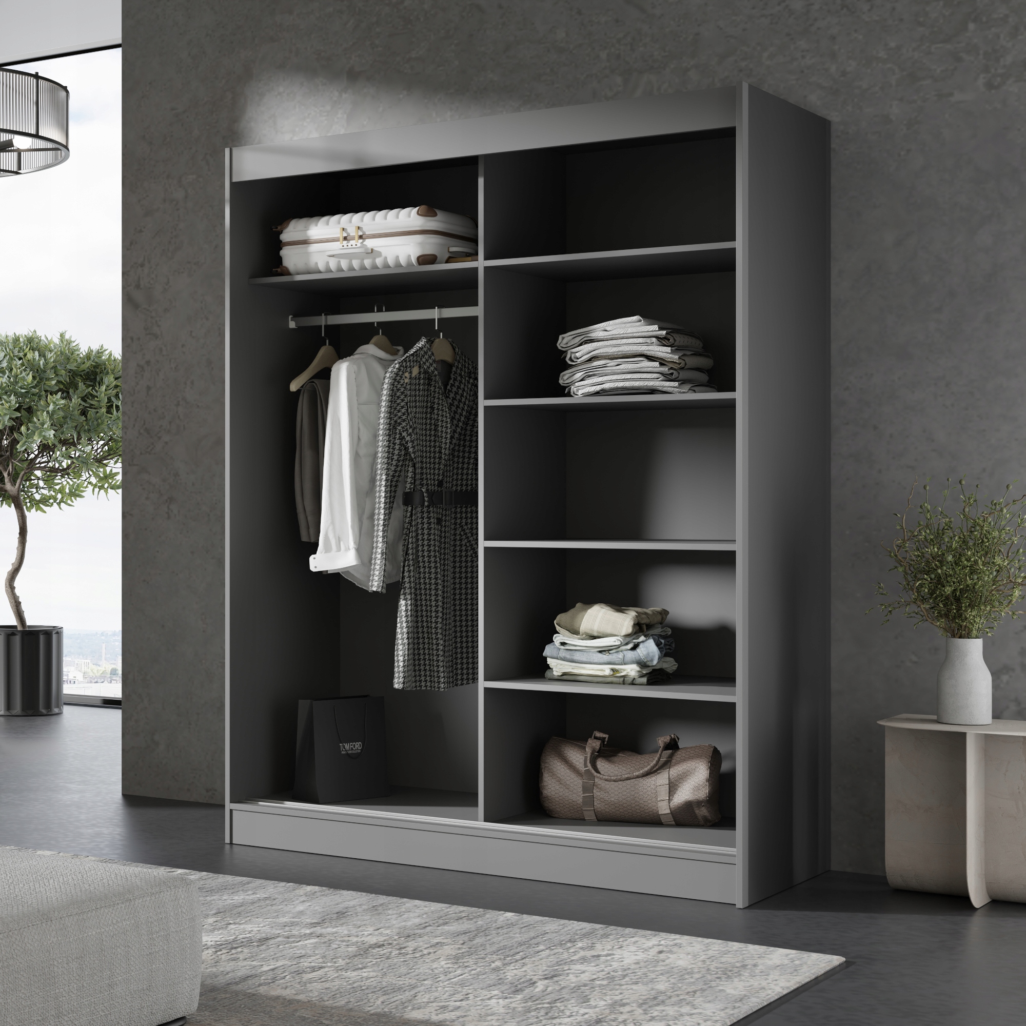 Szafa przesuwna z lustrem Como 2D2L 150 Szara