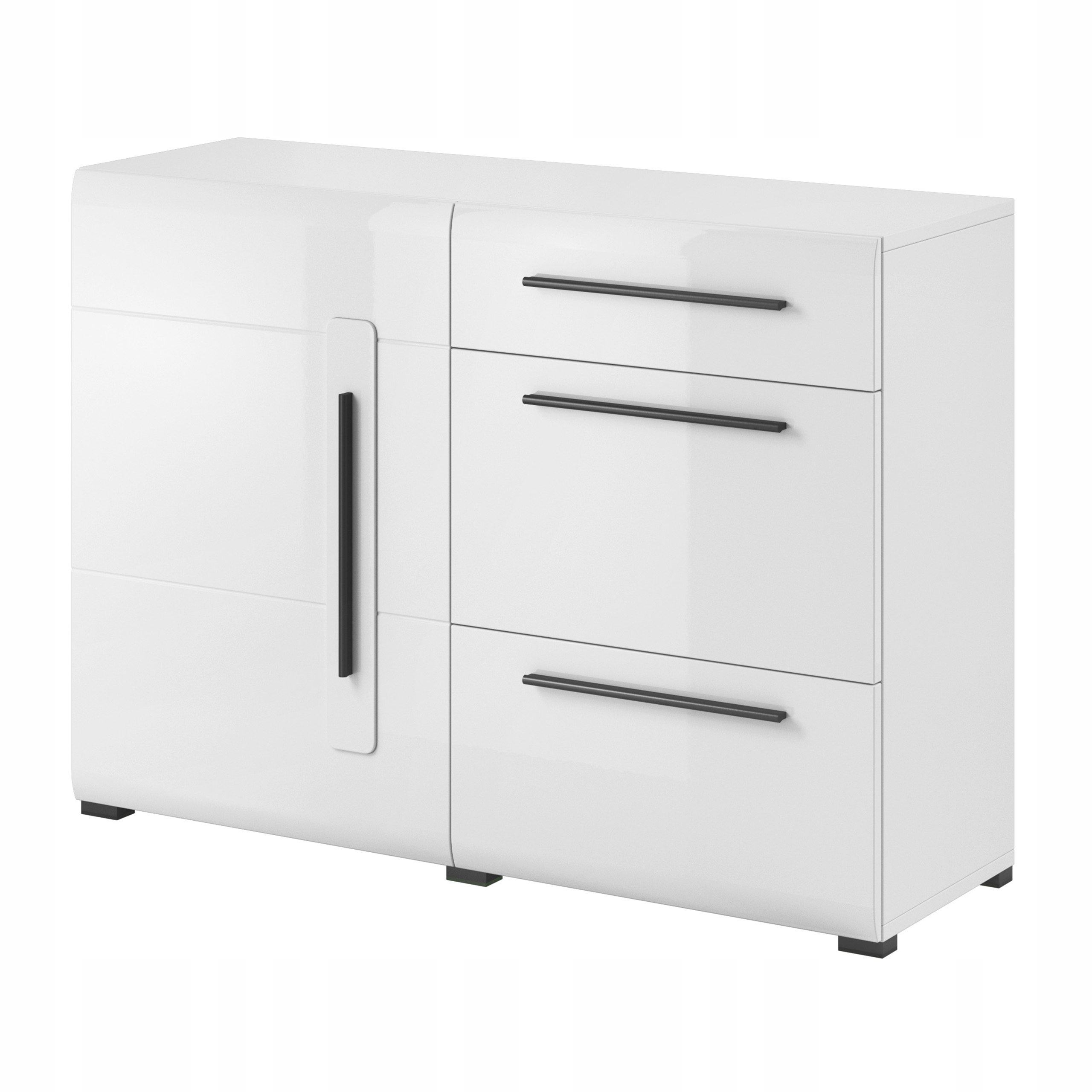 Komoda Tullia 120 cm do obývacího pokoje Ložnice 3 zásuvky Dvířka Bílá